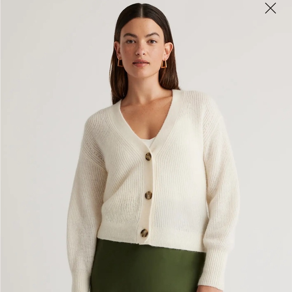 Quince Baby Alpaca Wool Cropped Cardigan Cream Size Small